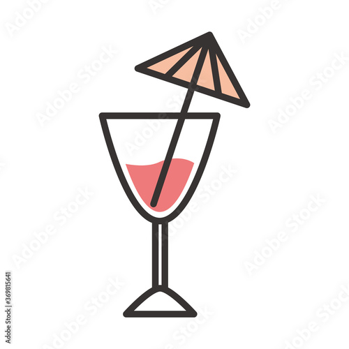 cocktail icon fresh glass with umbrella drink liquor alcohol line and fill design