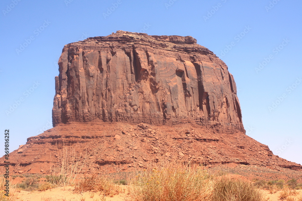Close-up of the landscape of Monument valley, desert in Arizona, Navajo tribal park, America, USA.