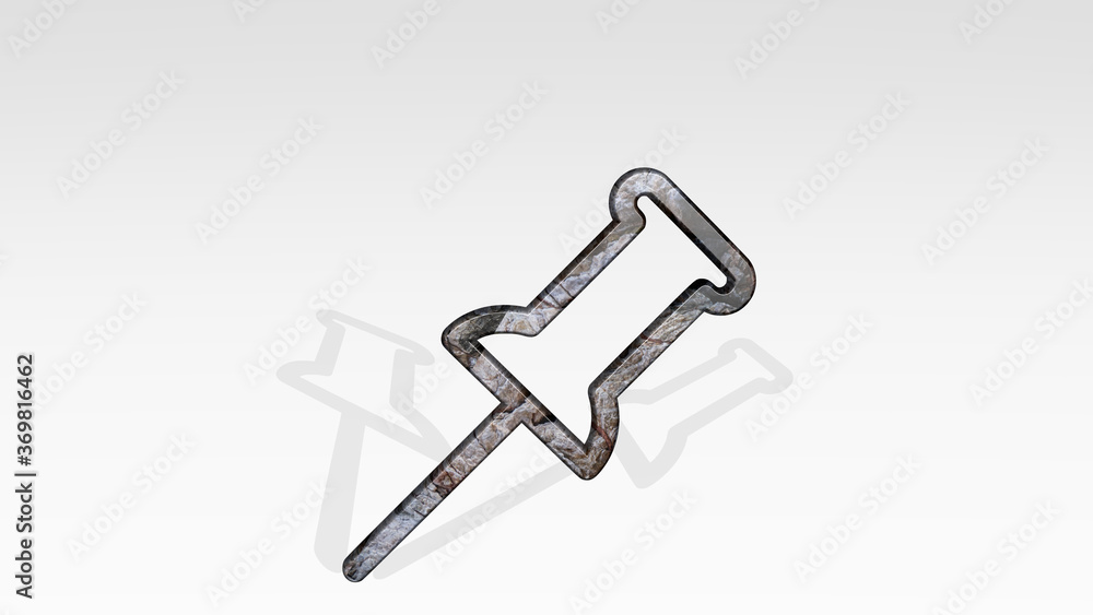 PIN made by 3D illustration of a shiny metallic sculpture casting shadow on light background. icon and map PIN made by 3D illustration of a shiny metallic sculpture casting shadow on light background. icon and map