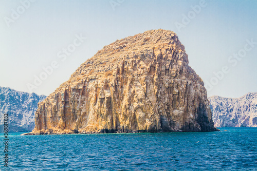Khasab Musandam peninsula full of rocks in sea fjords, Gulf of Oman photo