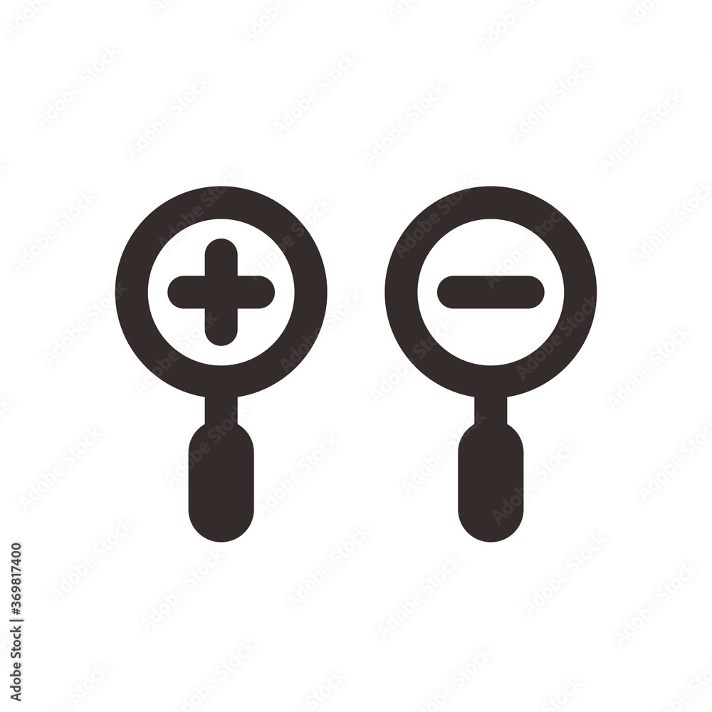Set of Simple Flat Black Loupe Icon Illustration Design, Silhouette Zoom out and Zoom in Symbol With Outlined Style Template Vector Set of Simple Flat Black Loupe Icon Illustration Design, Silhouette Zoom out and Zoom in Symbol With Outlined Style Template Vector