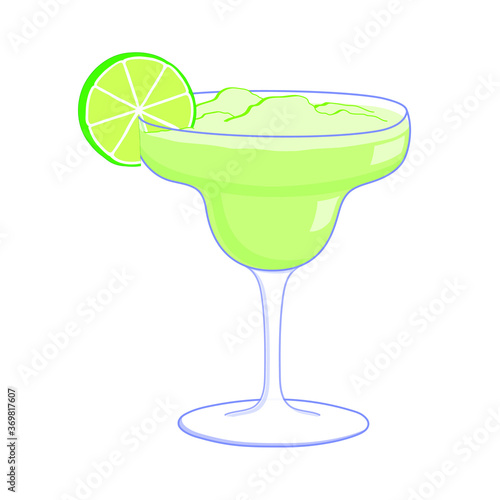 Classic frozen margarita cocktail with a slice of lime 