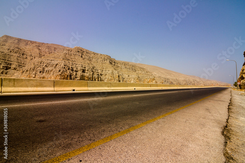 Dubai-Oman road near to the Sea & mountain in a beautiful evening