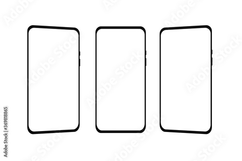 Set of modern frameless smartphones isolated on white background. Smartphones with blank screen. 3d render.