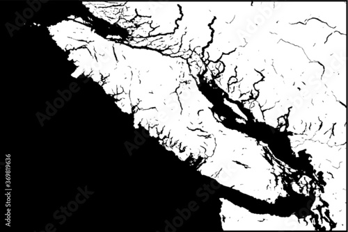 Vancouver Island Black & White Map - Half Detail Vector photo
