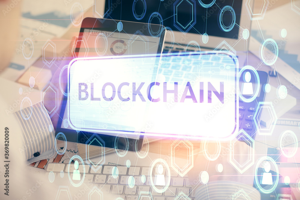Double exposure of man's hands holding and using a phone and crypto currency blockchain theme drawing. Double exposure of man's hands holding and using a phone and crypto currency blockchain theme drawing.