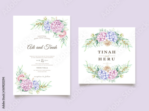 Valokuva elegant hydrangea flowers card set