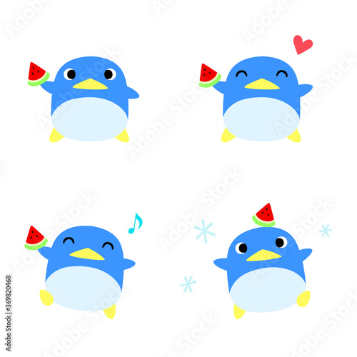 スイカを持つペンギン