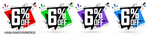 Set Sale 6% off banners, discount tags design template, promo app icons, vector illustration