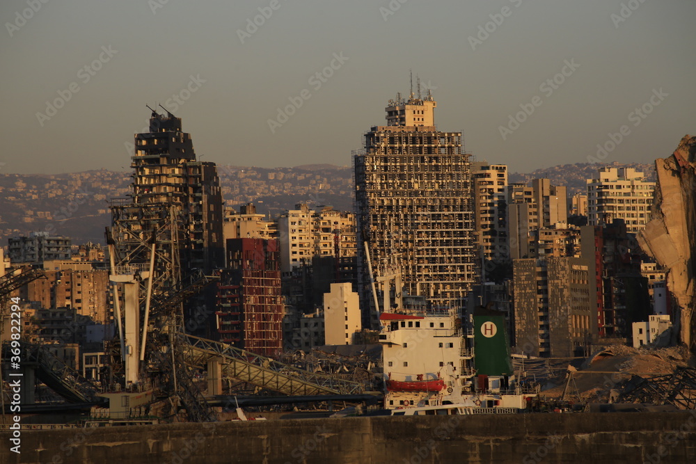 Fototapeta premium Beirut destruction after the tragic explosion happened in Port of Beirut on August 4, 2020: Beirut Downtown