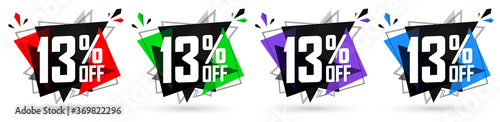 Set Sale 13% off banners, discount tags design template, promo app icons, vector illustration