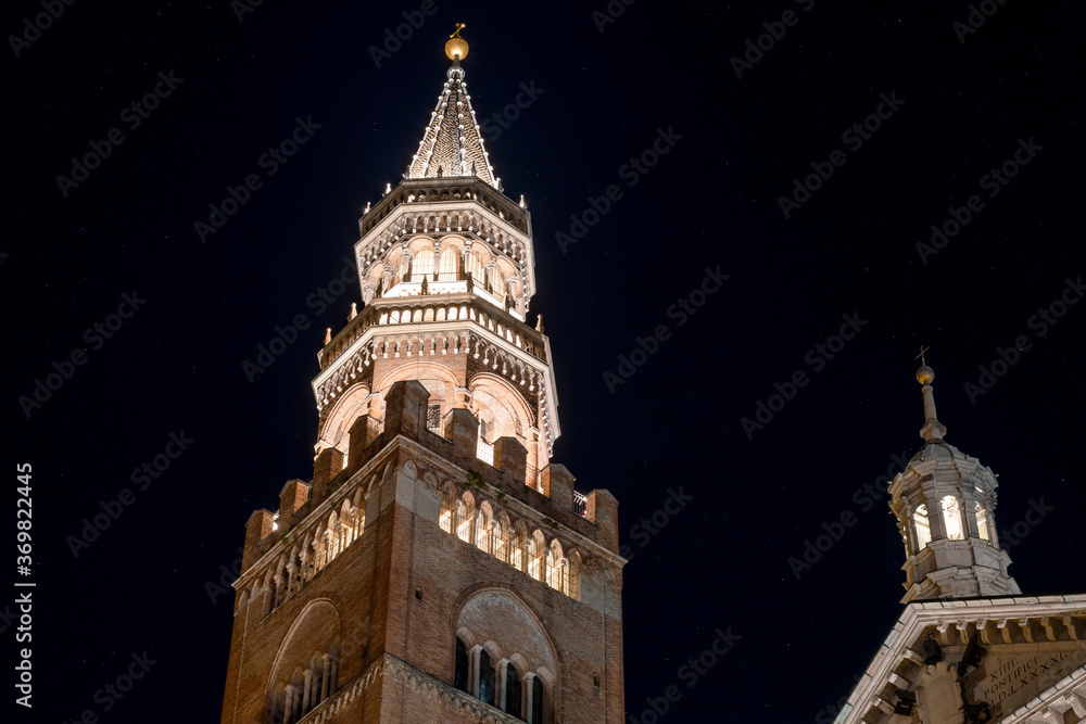 Torrazzo of Cremona. Located next to Cremona Cathedral, it is the symbol of the city. It is the tallest masonry bell tower in Europe, 112 meters.