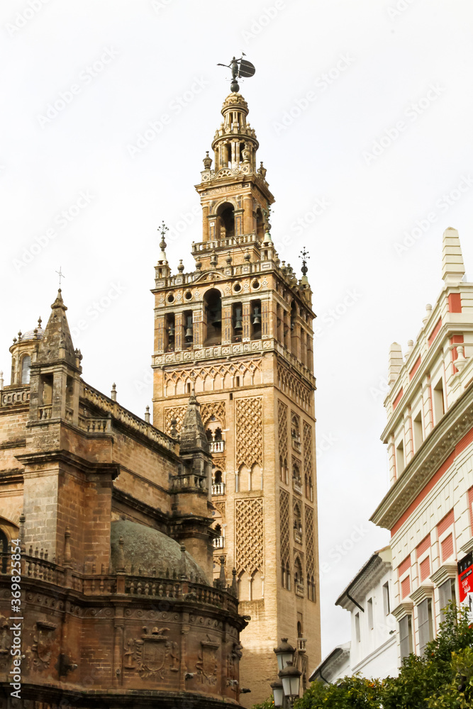 The Giralda, made by de arabs, is the bell tower of the Cathedral of Seville in Seville, Spain