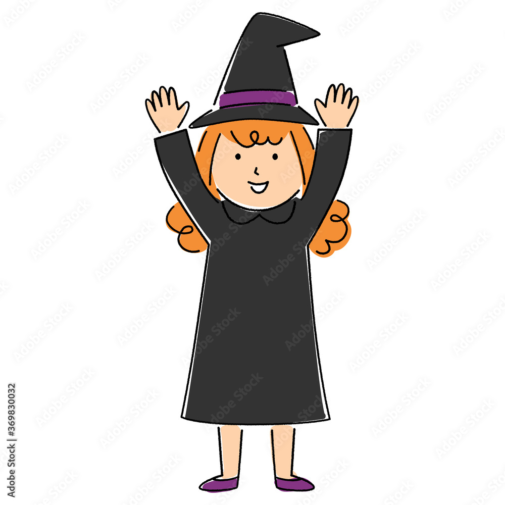 万歳をするかわいい魔女 ハロウィン 手描き風 Stock イラスト Adobe Stock