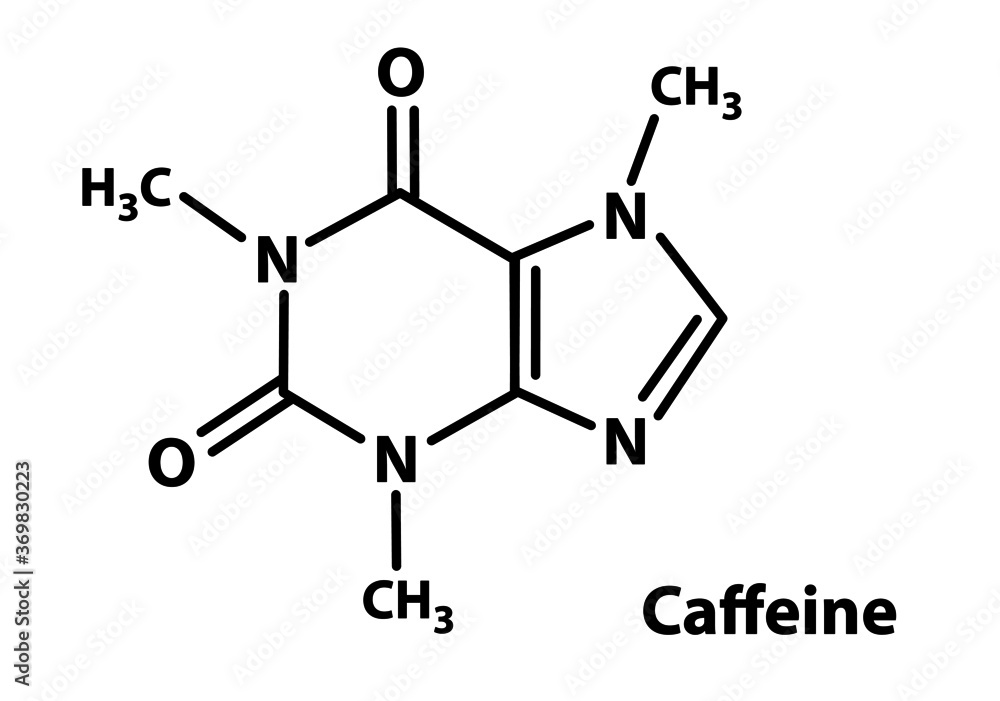 Caffeine, the chemical formula of the molecular structure for the stimulant and best part of coffee Caffeine, the chemical formula of the molecular structure for the stimulant and best part of coffee