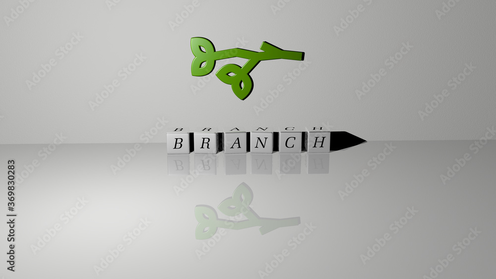 3D representation of BRANCH with icon on the wall and text arranged by ...