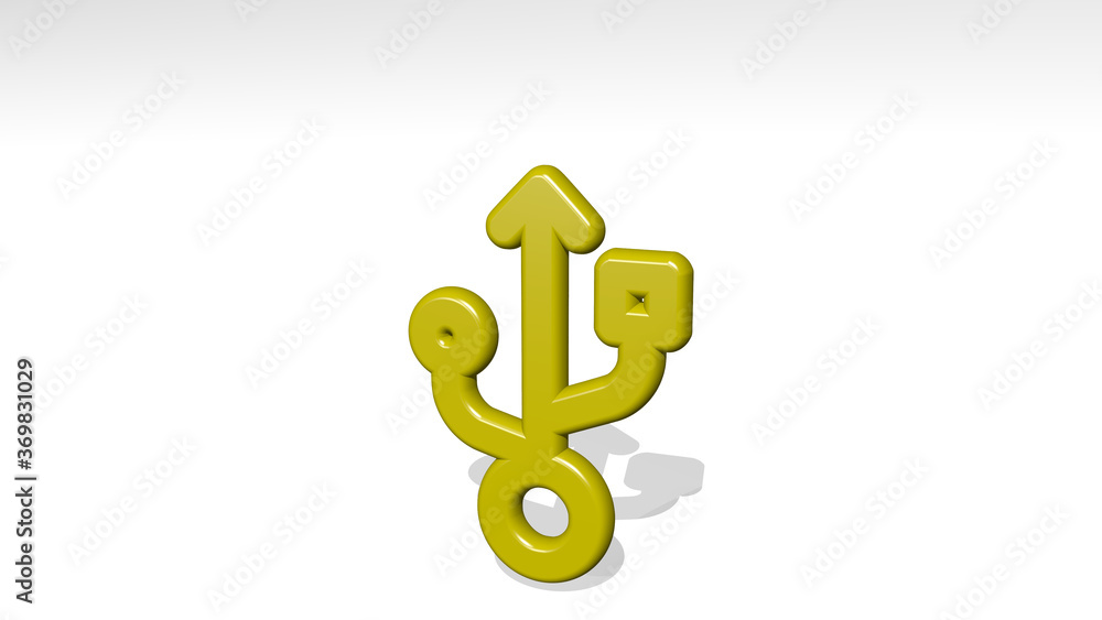 USB PORT from a perspective with the shadow. A thick sculpture made of metallic materials of 3D rendering. illustration and background USB PORT from a perspective with the shadow. A thick sculpture made of metallic materials of 3D rendering. illustration and background
