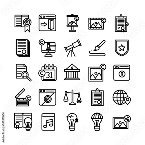 Copyright icon set vector line for website, mobile app, presentation, social media. Suitable for user interface and user experience.
