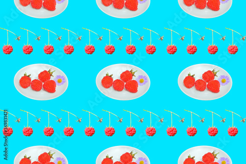 Raspberries, seamless pattern.