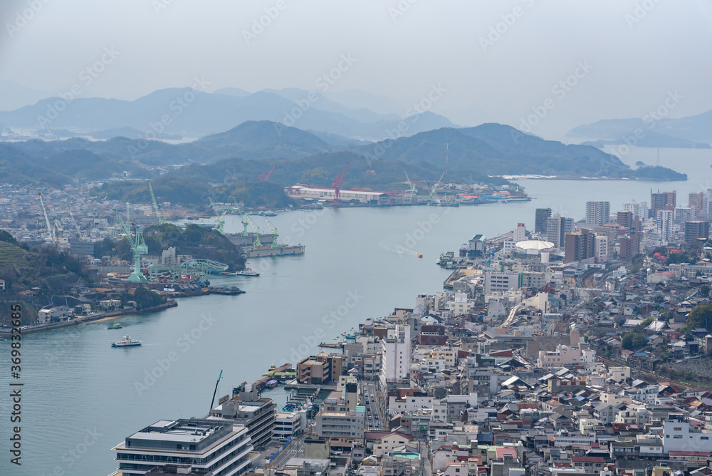 View of Onomichi Waterway and Onomichi City on a cloudy day, Japan