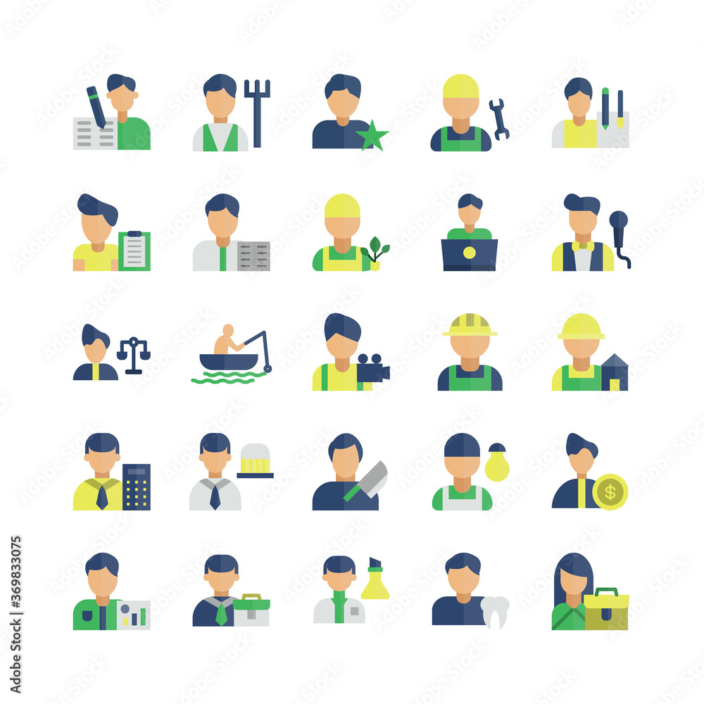 Profession icon set vector flat for website, mobile app, presentation, social media. Suitable for user interface and user experience. Profession icon set vector flat for website, mobile app, presentation, social media. Suitable for user interface and user experience.