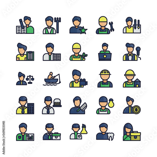 Profession icon set vector flat line for website, mobile app, presentation, social media. Suitable for user interface and user experience. © sixtwentystudio