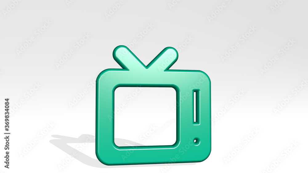 tv retro made by 3D illustration of a shiny metallic sculpture with the shadow on light background. watching and screen tv retro made by 3D illustration of a shiny metallic sculpture with the shadow on light background. watching and screen