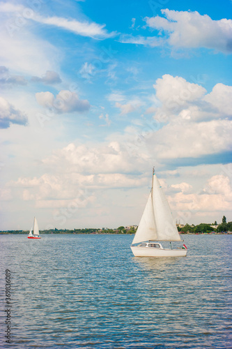 white sailboat on the lake Velence in summer
