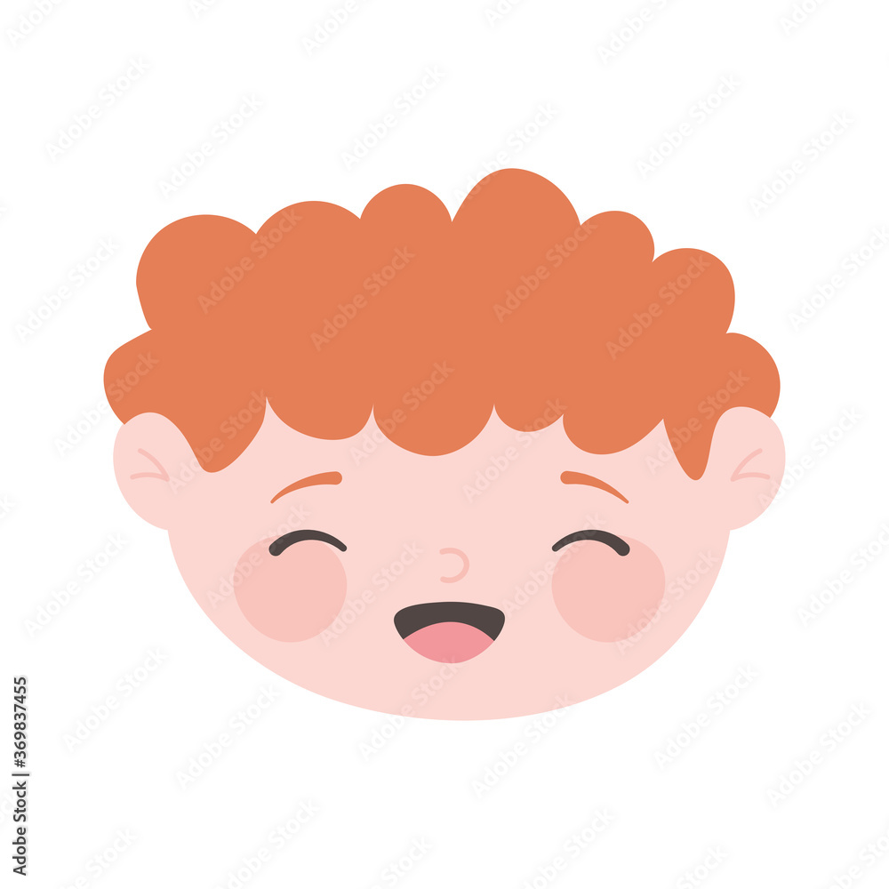 happy face boy curly hair cartoon character isolated icon design white background