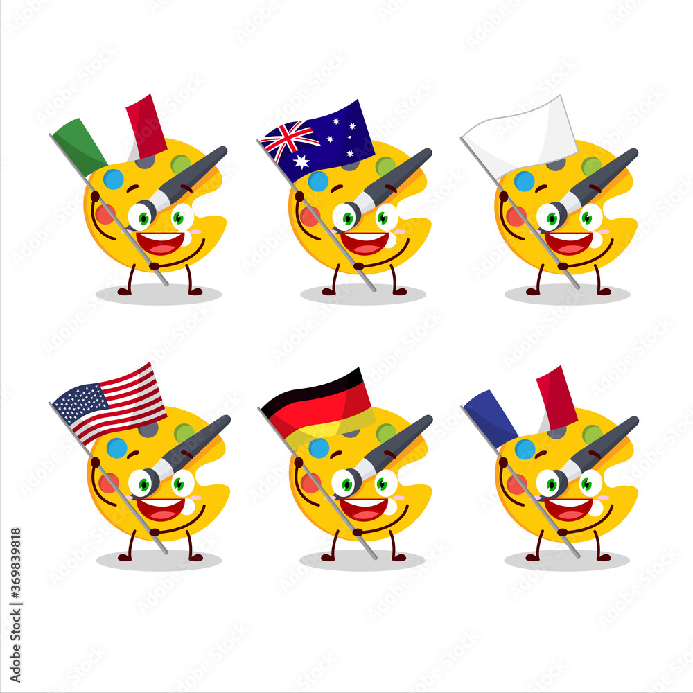 Color palette cartoon character bring the flags of various countries