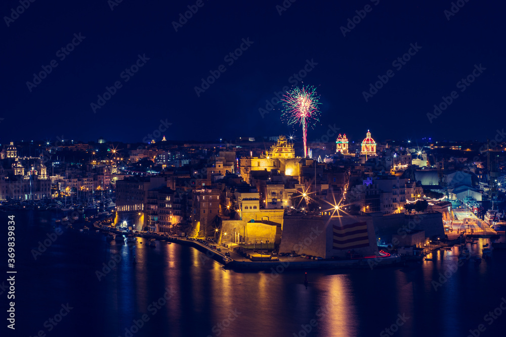 Fireworks in Valletta, Night life and cityscape in Valletta Fireworks in Valletta, Night life and cityscape in Valletta