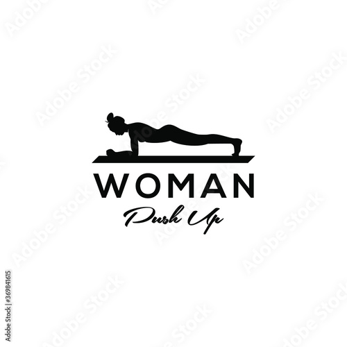 push up woman silhouette, pilates woman logo vector