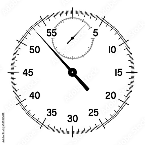 mechanical stopwatch dial with hands. Countdown, speed measurement. Black and white vector