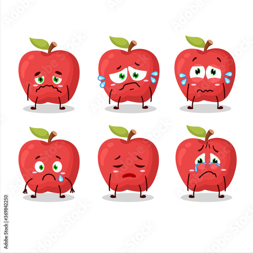 Apple cartoon in character with sad expression