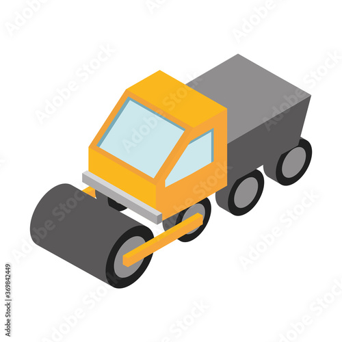 isometric repair construction road roller machinery flat style icon design