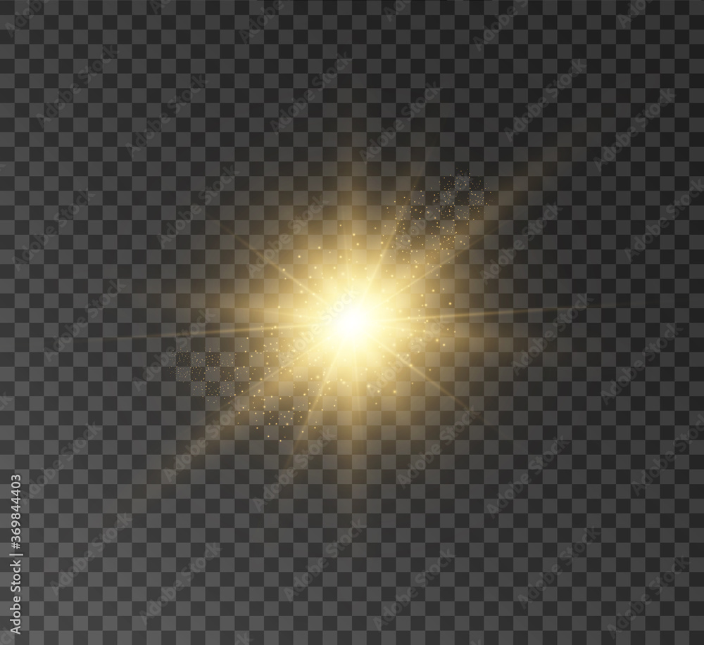 Transparent glow light effect with bright rays. The star exploded with sparkles and highlights.