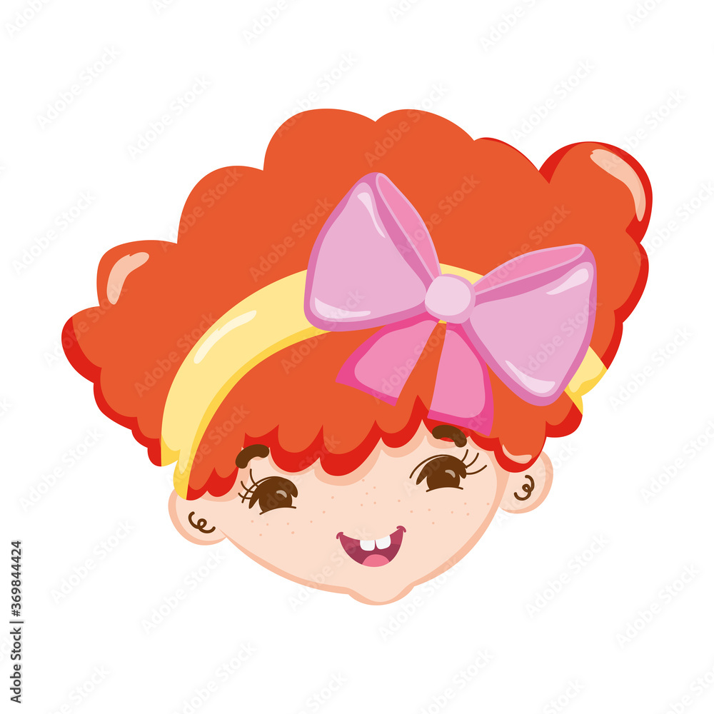 sweet little girl face with pink ribbon in hair isolated icon design white background