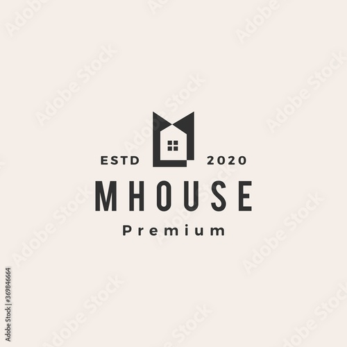 m letter house hipster vintage logo vector icon illustration