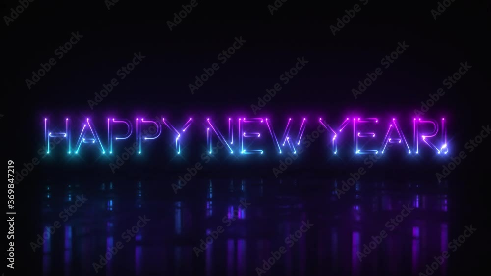 Chasing Cool Colored Neon HAPPY NEW YEAR! Title Background Sign with Loop Chasing Cool Colored Neon HAPPY NEW YEAR! Title Background Sign with Loop
