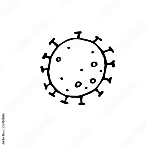 Virus icon. The Molecule viral bacteria infection. Coronavirus. Flu laboratory infection test. Contour doodle outline monochrome vector hand drawn illustration