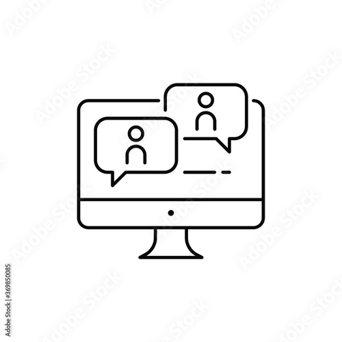 Webinar, online meeting education icon. Virtual training and consulting on internet discussion. Conference, seminar meeting on screen laptop line Vector illustration. Design on white background EPS 10