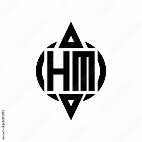 HM Logo with circle rounded combine triangle top and bottom side design template
