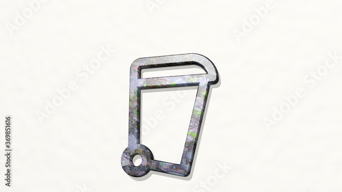 Slika na platnu GARBAGE BIN made by 3D illustration of a shiny metallic sculpture on a wall with light background