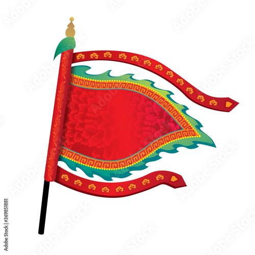 Vector drawing of traditional Oriental pennant flag/ silk banner inspired by Chinese opera element. Pattern and graphic from opera headgear design.
