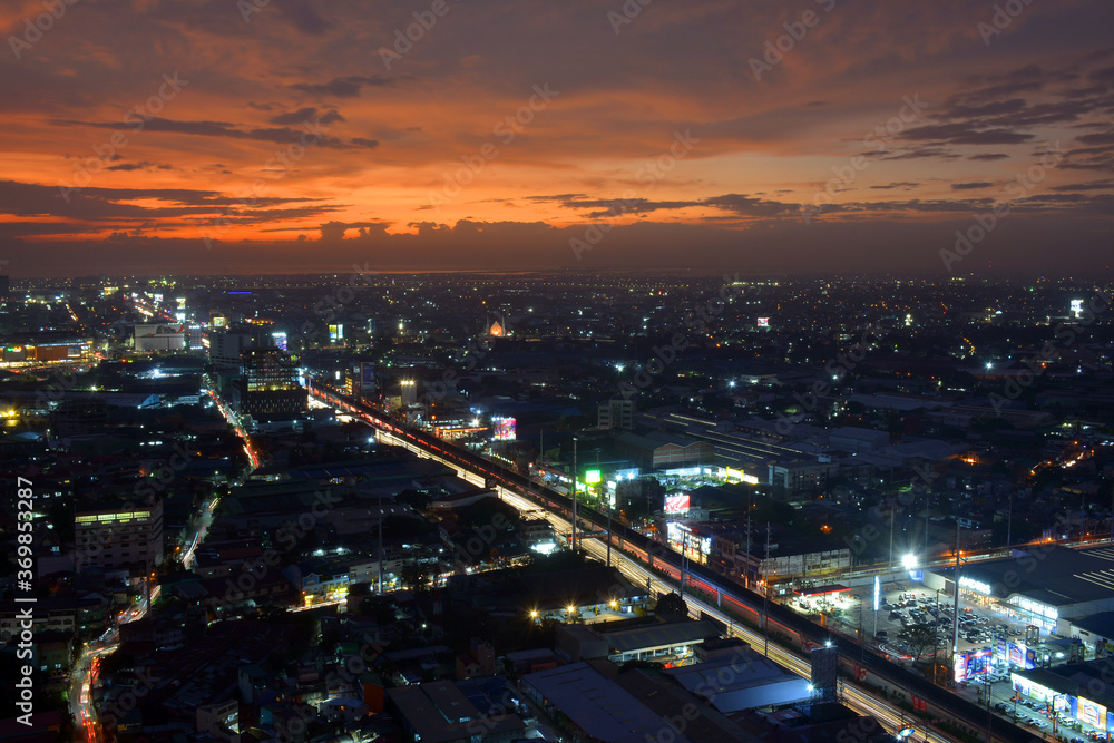 Quezon city overview during dusk in Quezon City, Philippines