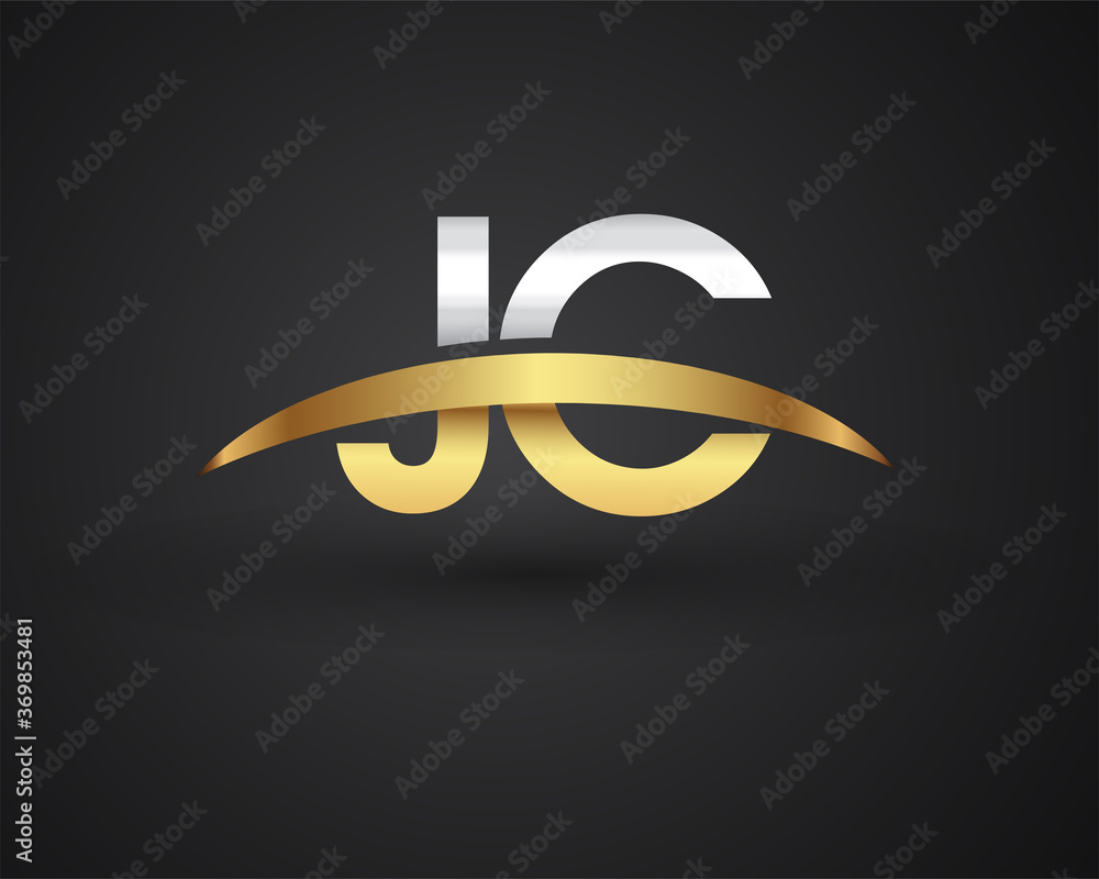 Jc Initial Logo Company Name Colored Gold And Silver Swoosh Design