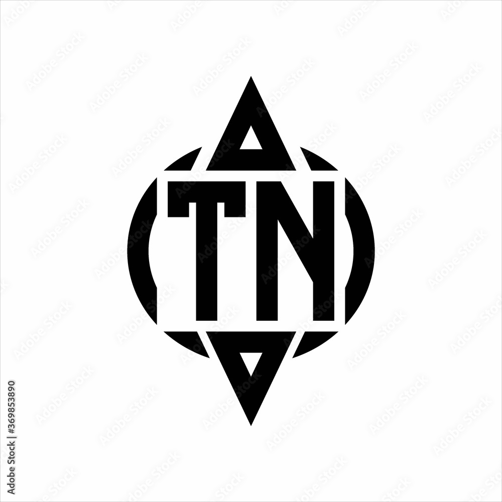 TN Logo with circle rounded combine triangle top and bottom side design template on white background TN Logo with circle rounded combine triangle top and bottom side design template on white background