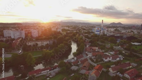 Aerial of Ljubljana above the Ljubljanica river photo