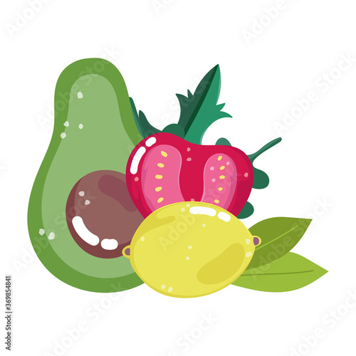 Fototapeta Naklejka Na Ścianę i Meble -  food healthy nutrition vitamin fresh organic avocado tomato and lemon