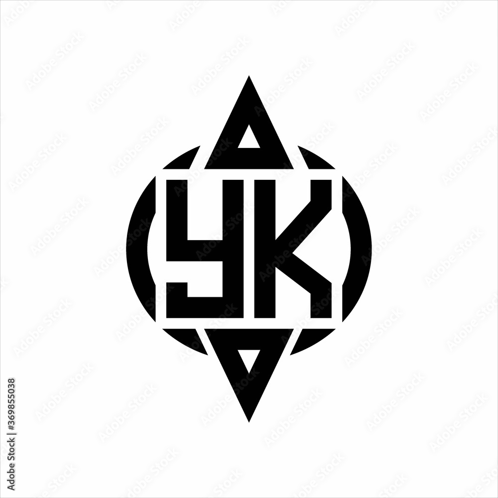 YK Logo with circle rounded combine triangle top and bottom side design template on white background YK Logo with circle rounded combine triangle top and bottom side design template on white background